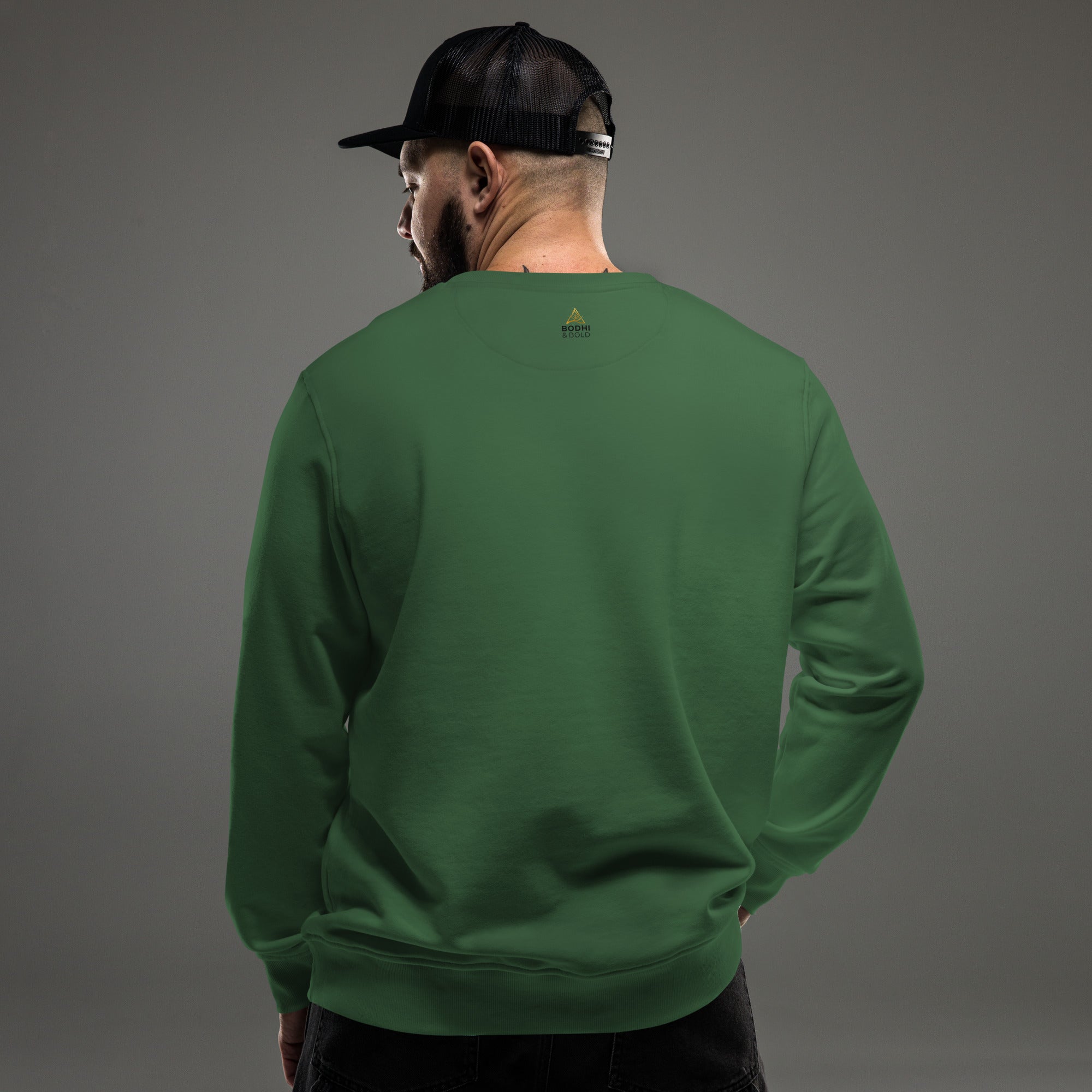 Bodhi & Bold. Unisex organic sweatshirt (gold and black print logo)