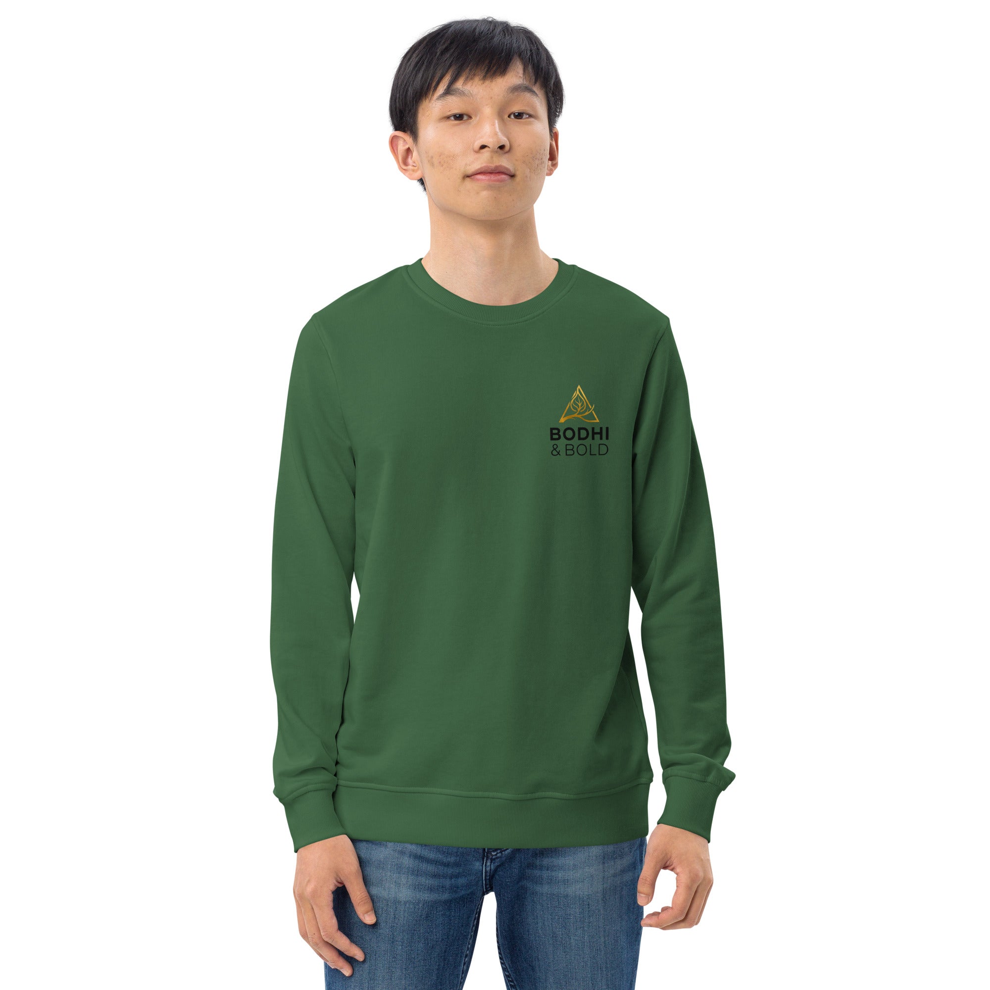Bodhi & Bold. Unisex organic sweatshirt (gold and black print logo)