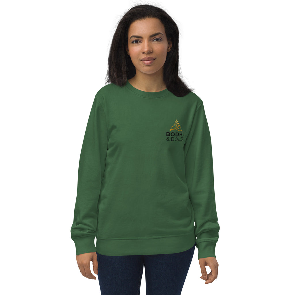 Bodhi & Bold. Unisex organic sweatshirt (gold and black print logo)