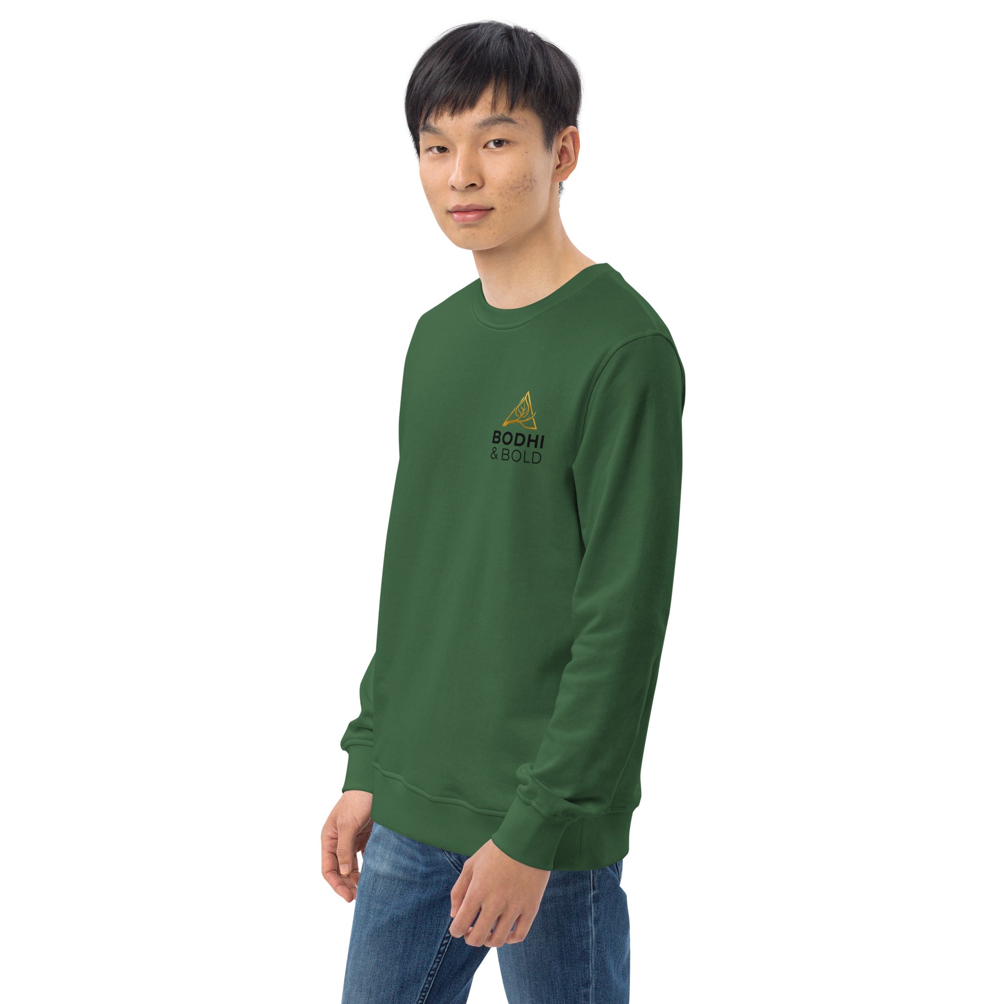 Bodhi & Bold. Unisex organic sweatshirt (gold and black print logo)