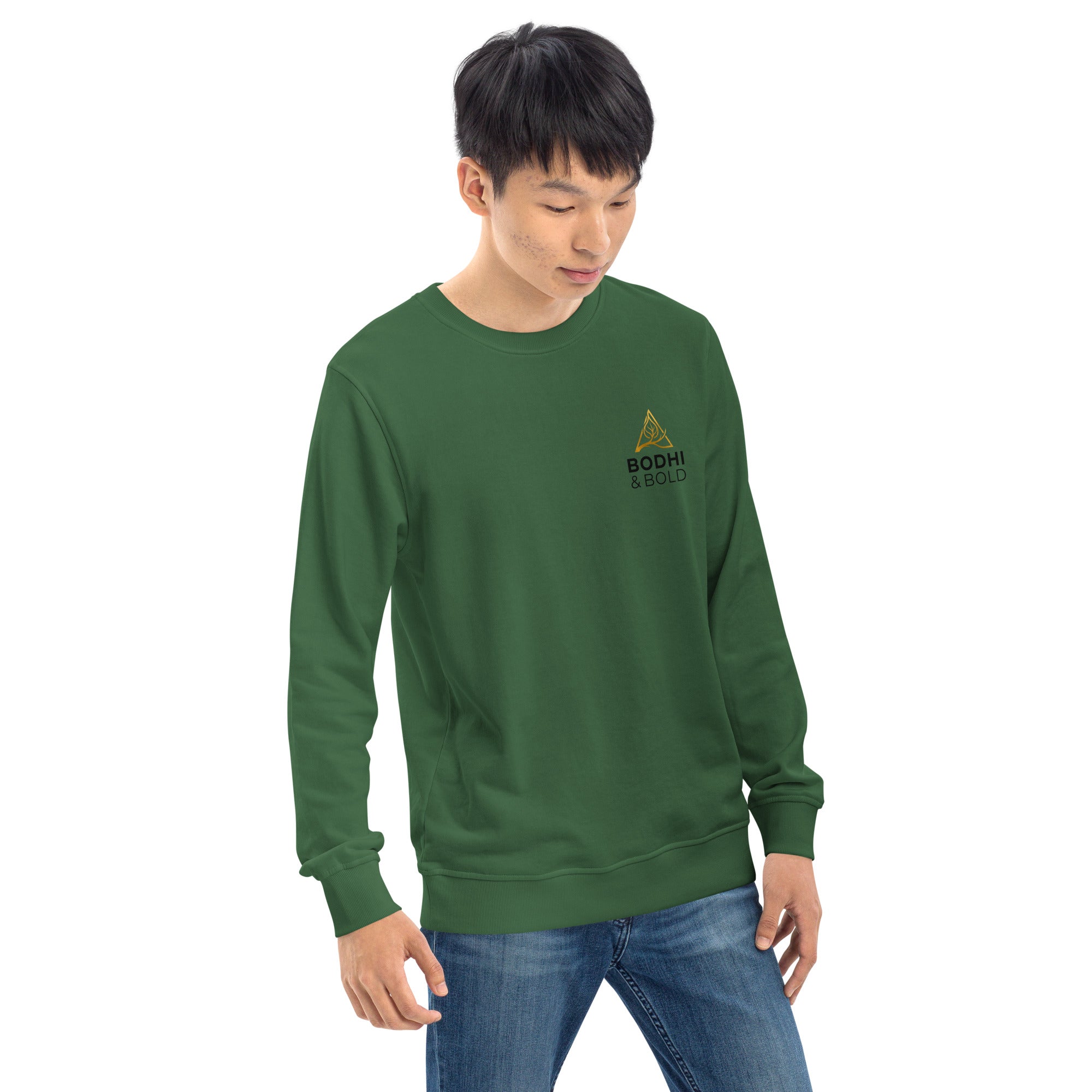 Bodhi & Bold. Unisex organic sweatshirt (gold and black print logo)