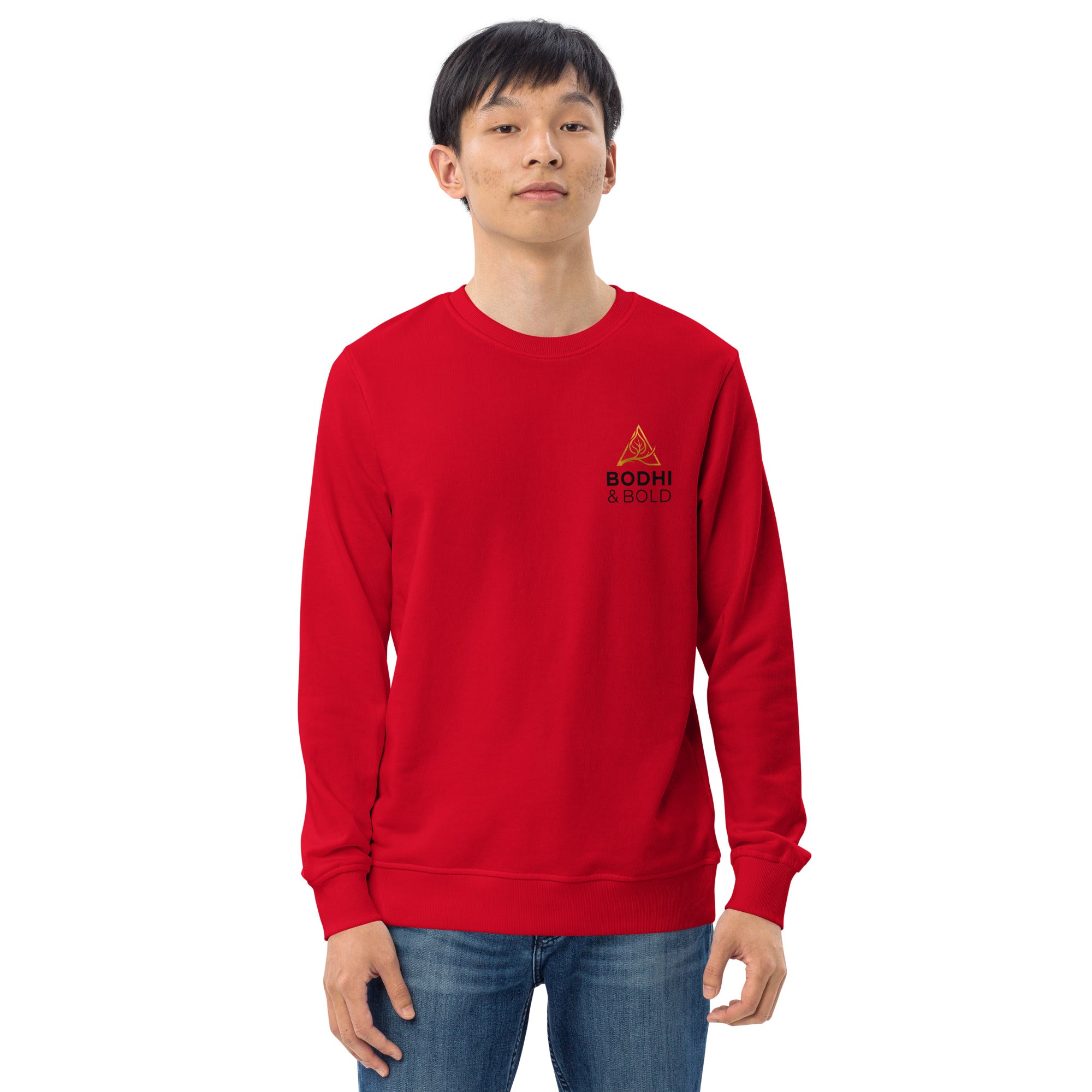 Bodhi & Bold. Unisex organic sweatshirt (gold and black print logo)
