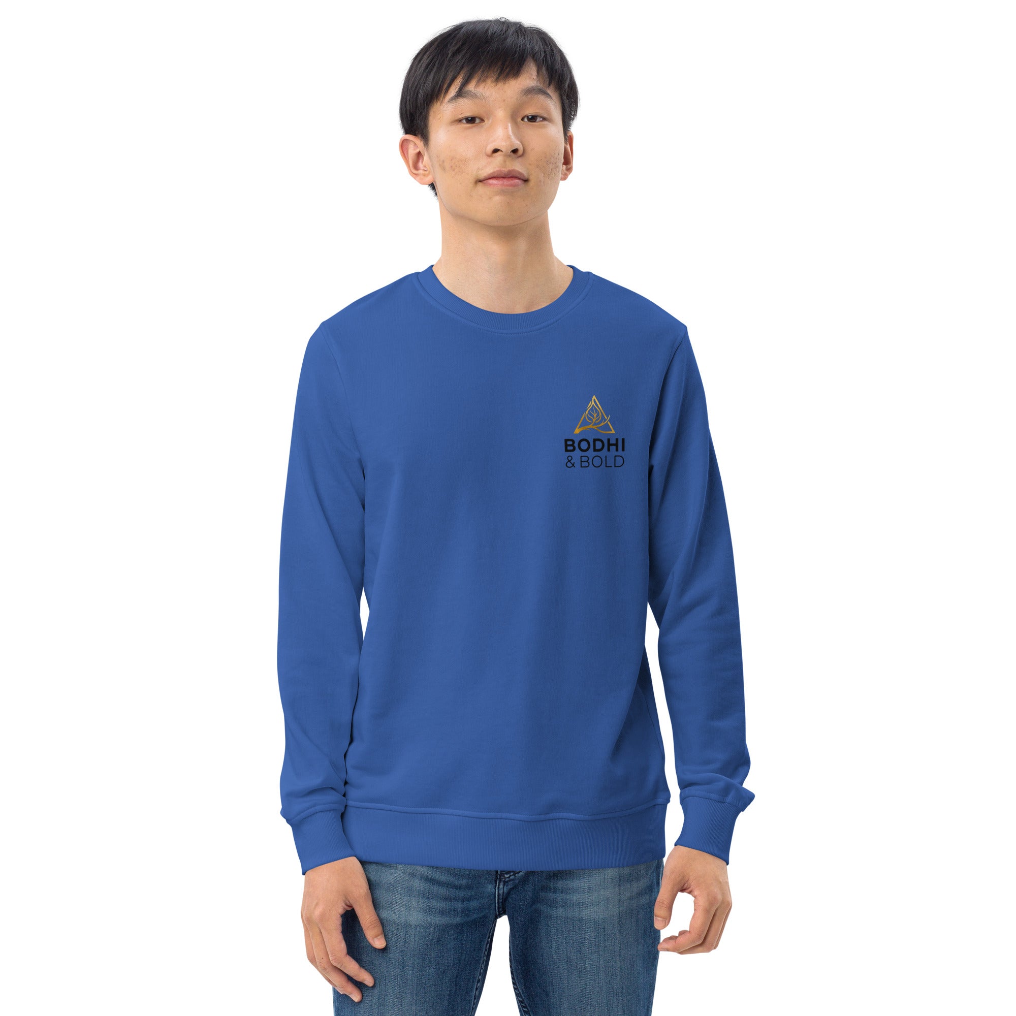 Bodhi & Bold. Unisex organic sweatshirt (gold and black print logo)