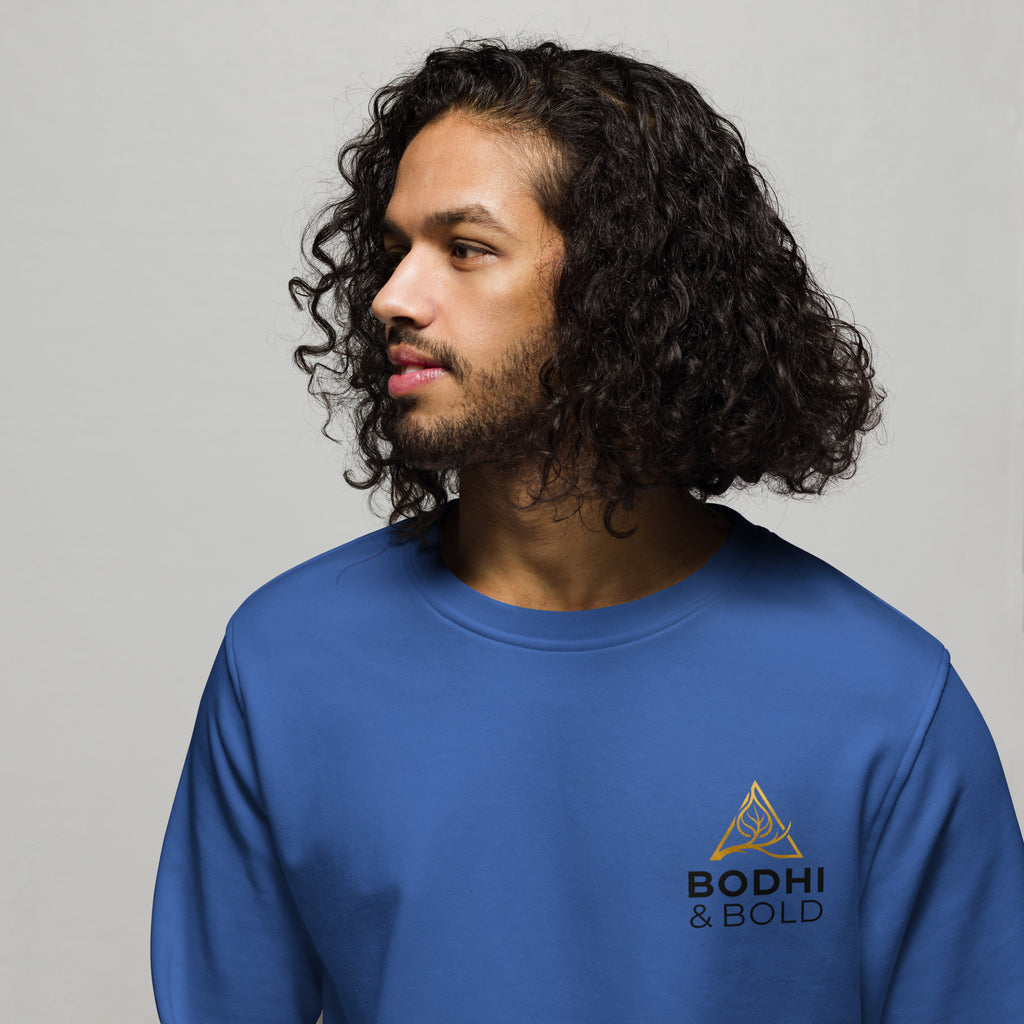 Bodhi & Bold. Unisex organic sweatshirt (gold and black print logo)