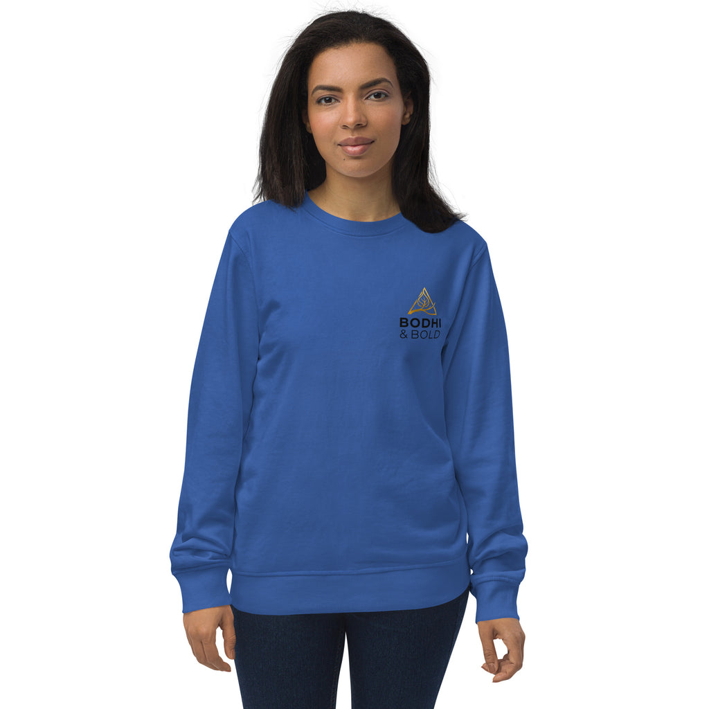 Bodhi & Bold. Unisex organic sweatshirt (gold and black print logo)