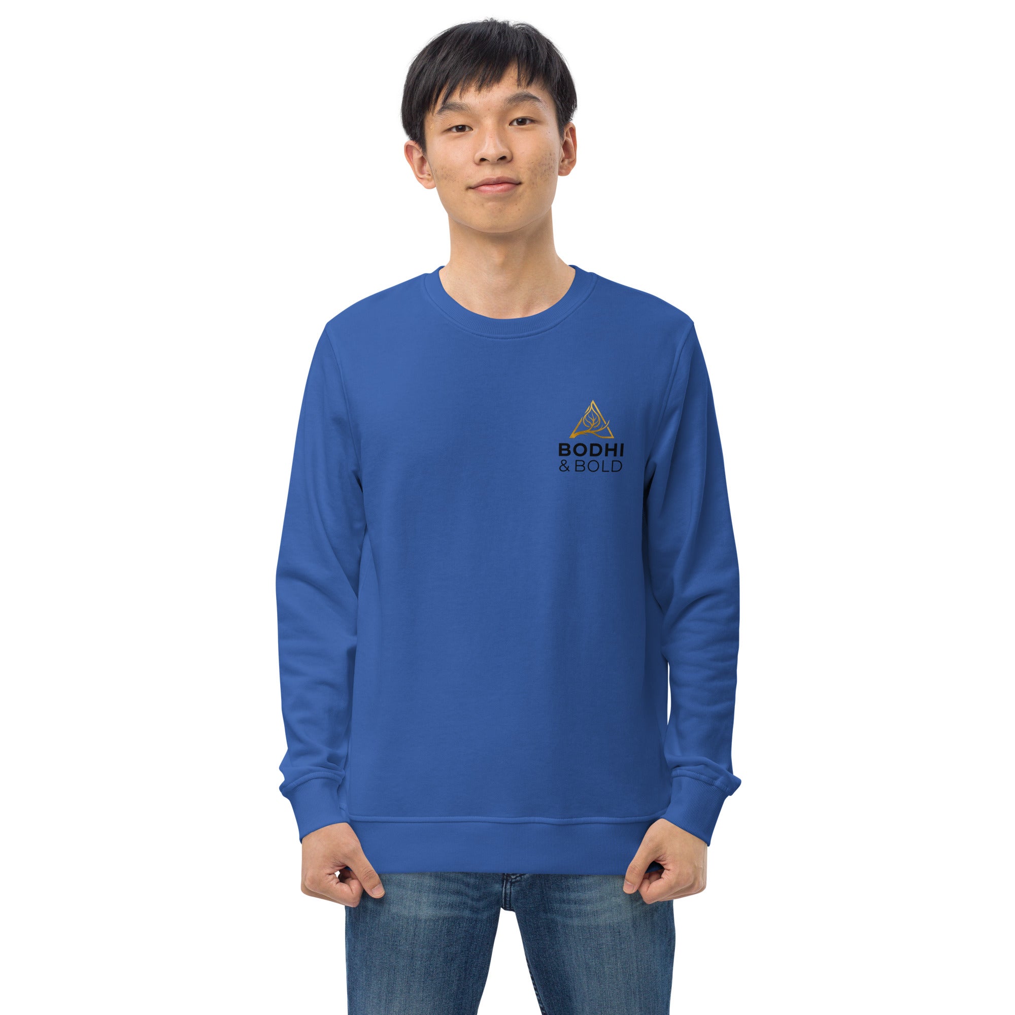 Bodhi & Bold. Unisex organic sweatshirt (gold and black print logo)