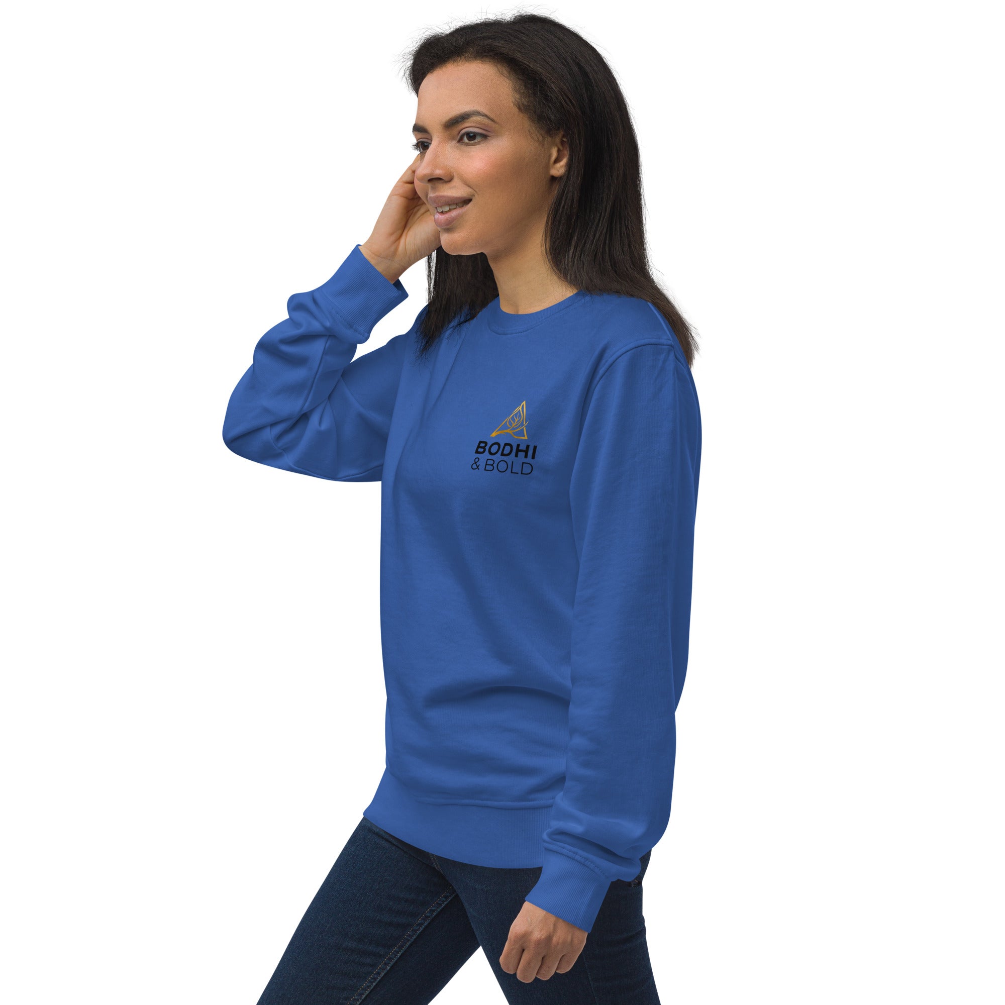 Bodhi & Bold. Unisex organic sweatshirt (gold and black print logo)