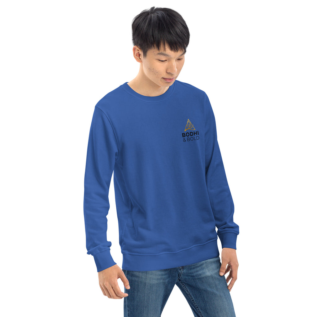 Bodhi & Bold. Unisex organic sweatshirt (gold and black print logo)